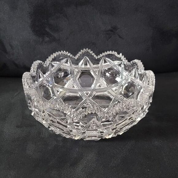 Rare Krys Tol Clear Diamond Geometric Medium Cut Crystal Scalloped Serving Bowl - Picture 2 of 11